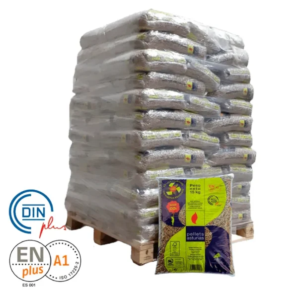 Pellets Asturias palet 72 sacos 15 kg (1.080 kg) ENplus A1
