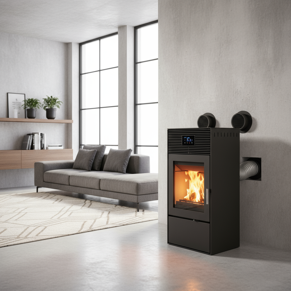 Estufa de pellets canalizable para dos estancias — 10 kW