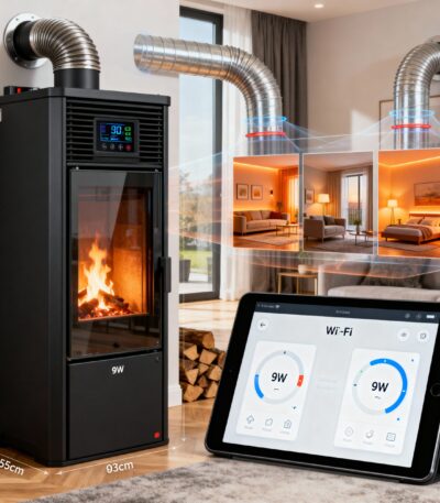 Estufa de pellets canalizable para tres estancias — 9 kW