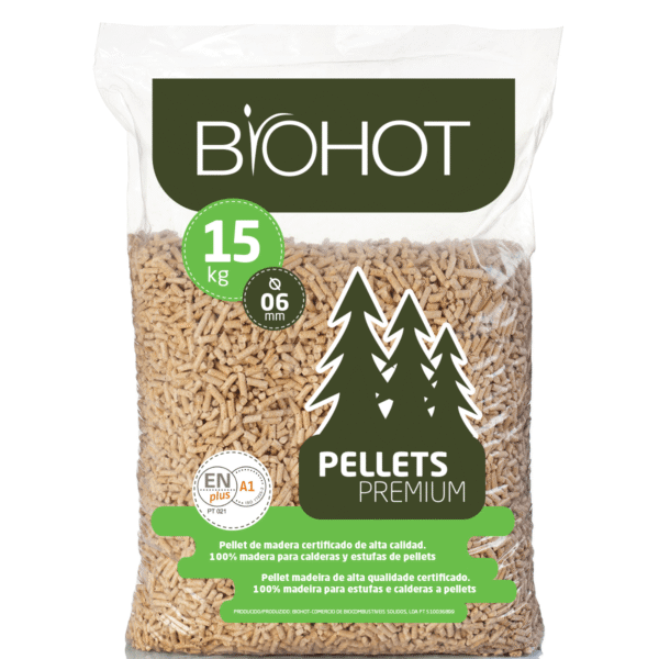 Pellets Biohot ENplus A1 — palé de 65 sacos de 15 kg