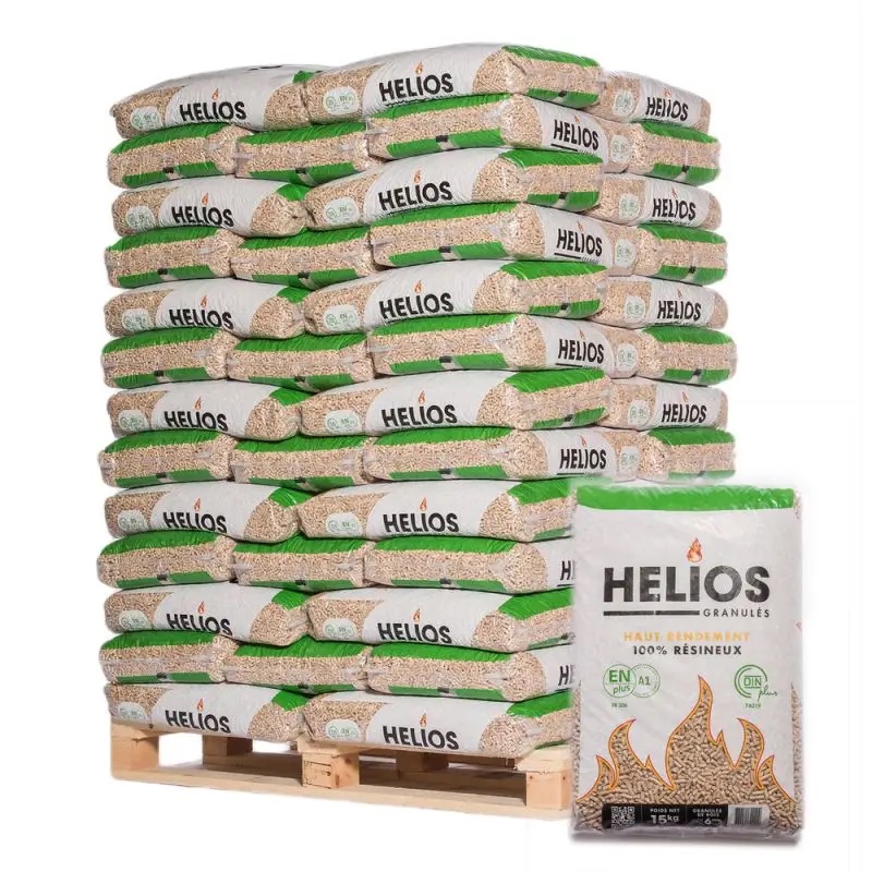 Pellets Helios DINplus y ENplus A1 — palé de 65 sacos de 15 kg