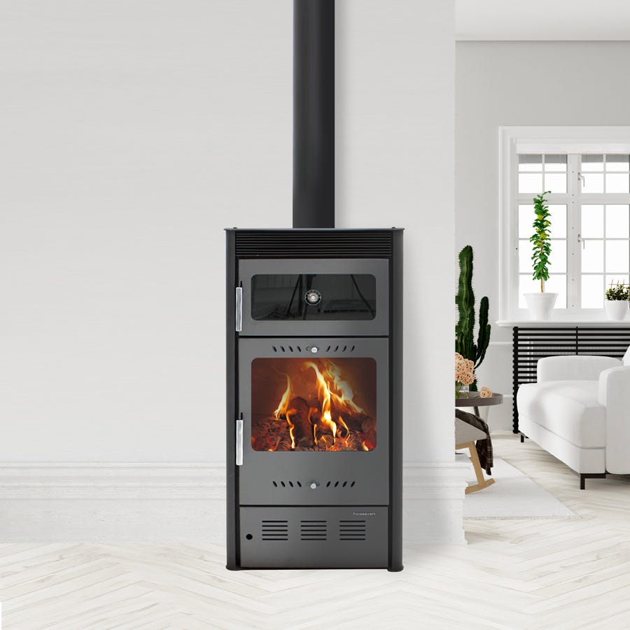 Estufa de leña Moderna Oven Luxe gris con horno — 7