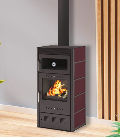 Estufa de leña Moderna Oven Luxe roja con horno — 7